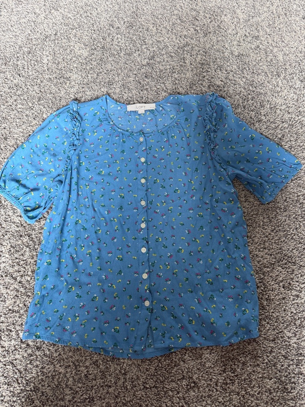LOFT Blue Floral Button-Front Girls Blouse